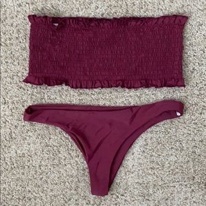 Maroon ruffle swimsuit